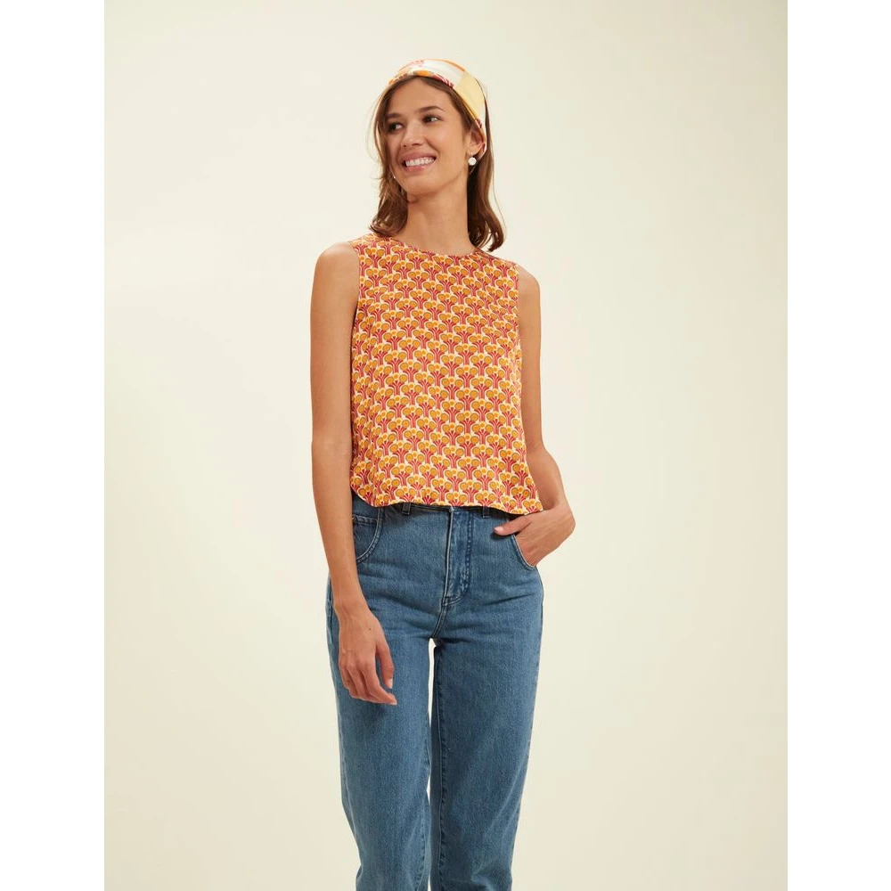 Ines De La Fressange Paris Rode Mouwloze Blouse Romantische Print Multicolor Dames