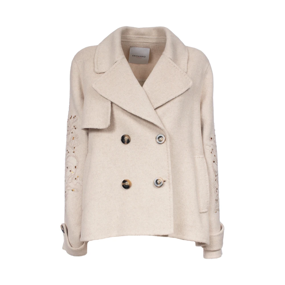 Ermanno Scervino Dubbele jas met geborduurde mouwen Beige Dames