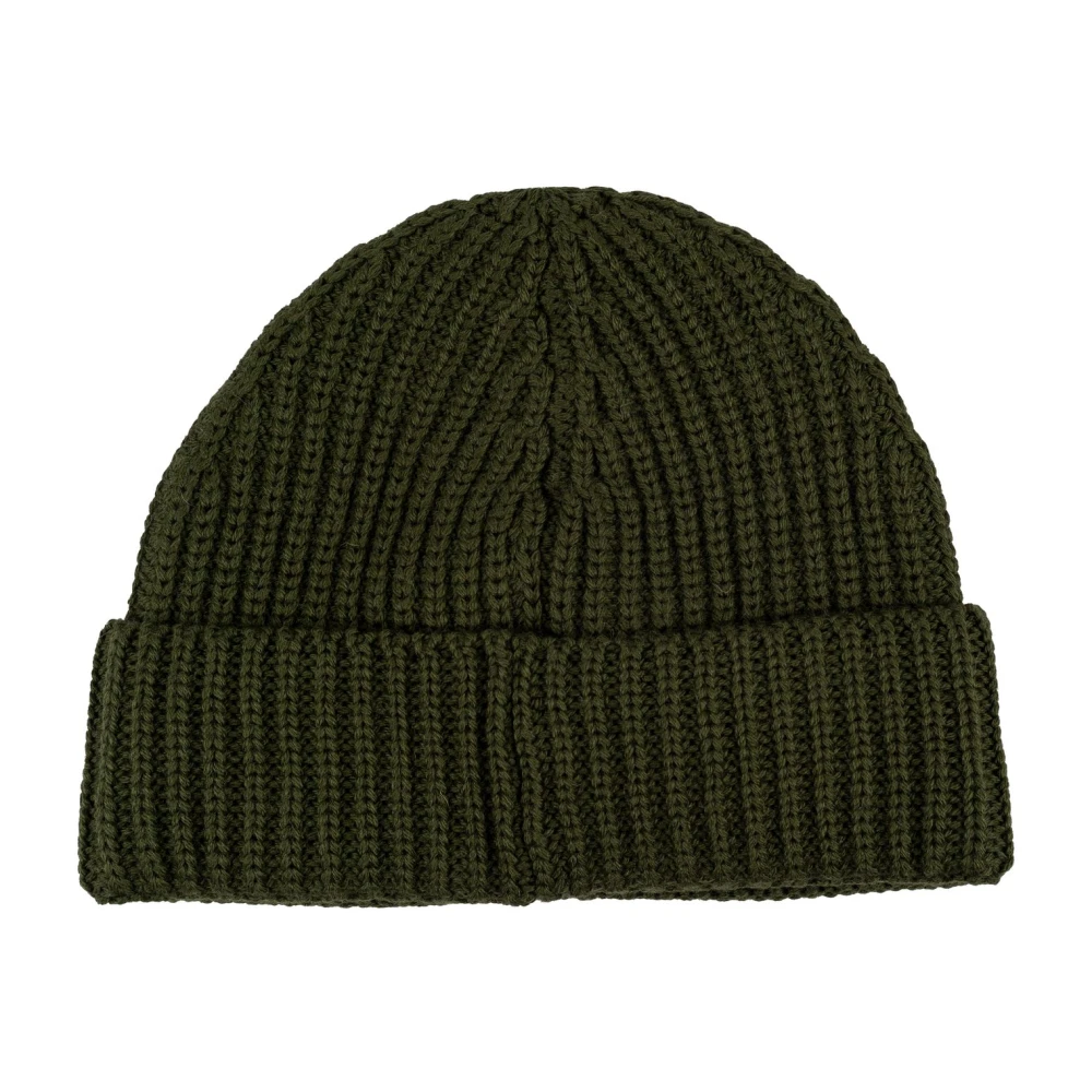 Dondup Geribbelde wollen muts met stoffen logo Green Heren