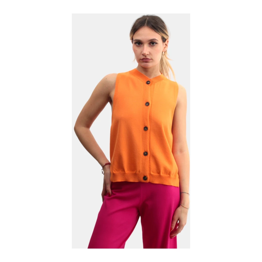 Liviana Conti Oranje Gebreid Vest met Knoopsluiting Orange Dames