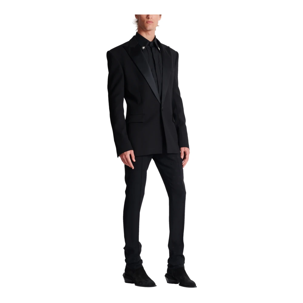 Balmain Dubbele Crepe Enkele-Knoop Jas Black Heren