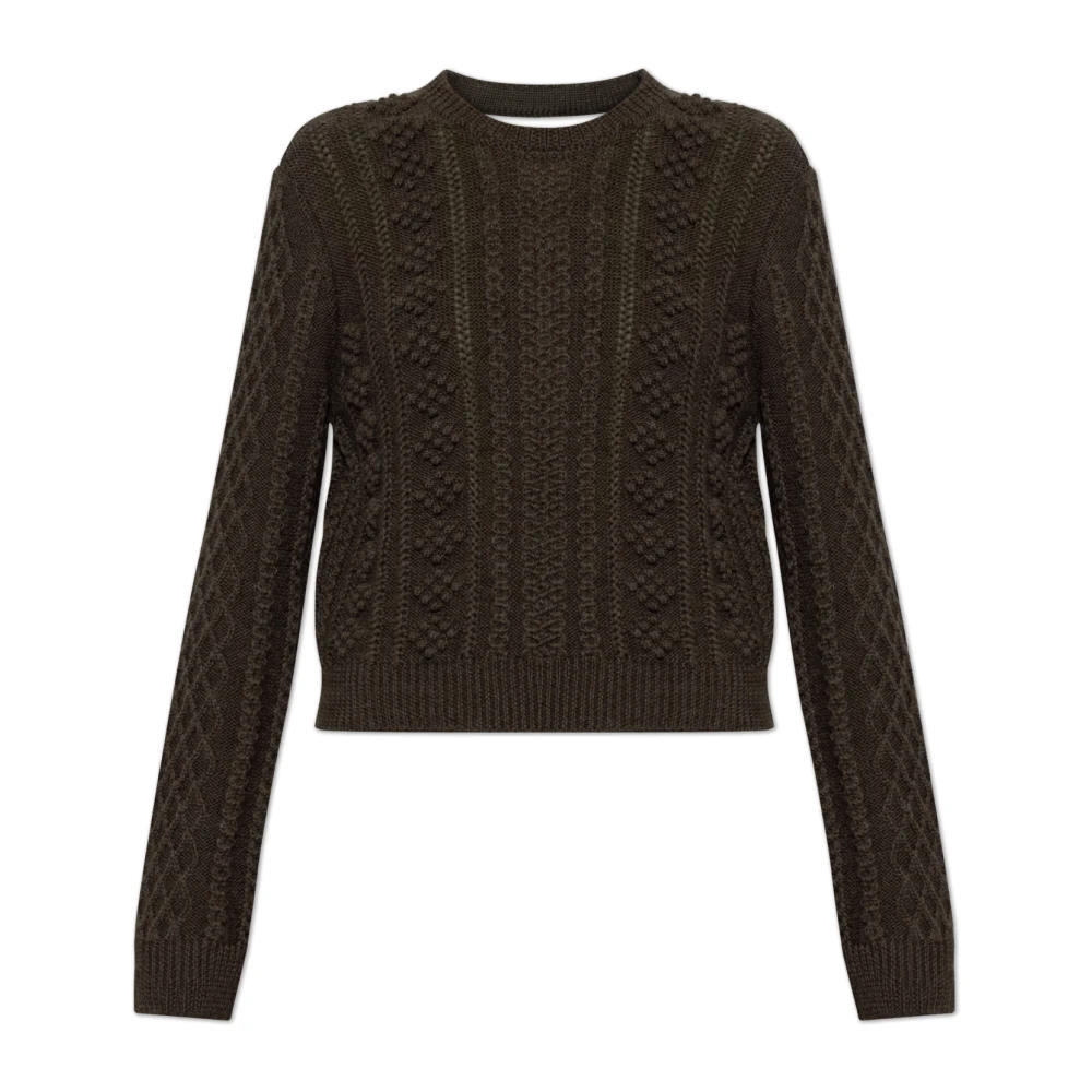 Jil Sander Donna Verde - Maglione In Lana Con Lavorazione A Maglia Decorativa - Knitwear - L
