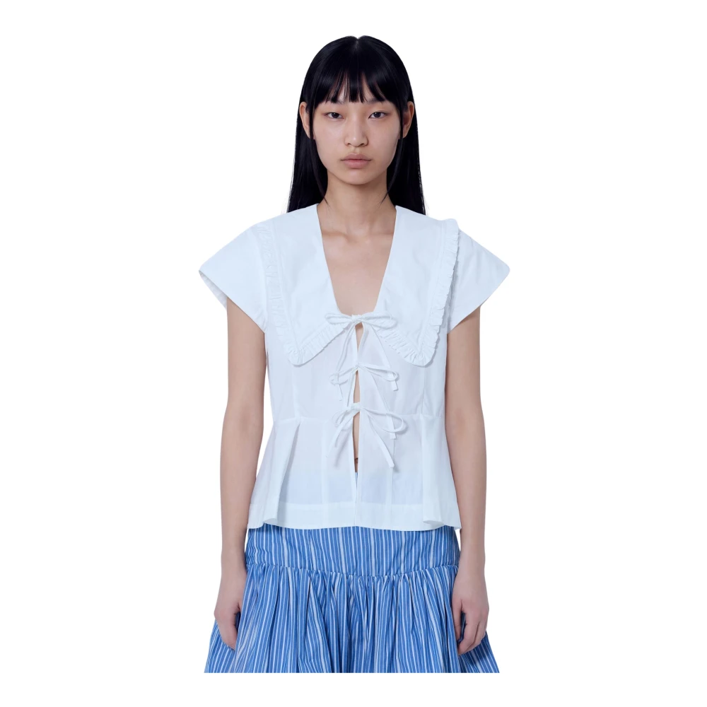 Ganni Compact Poplin Collar Blouse - Woman Tops White Fr - 36 - Immagine 5