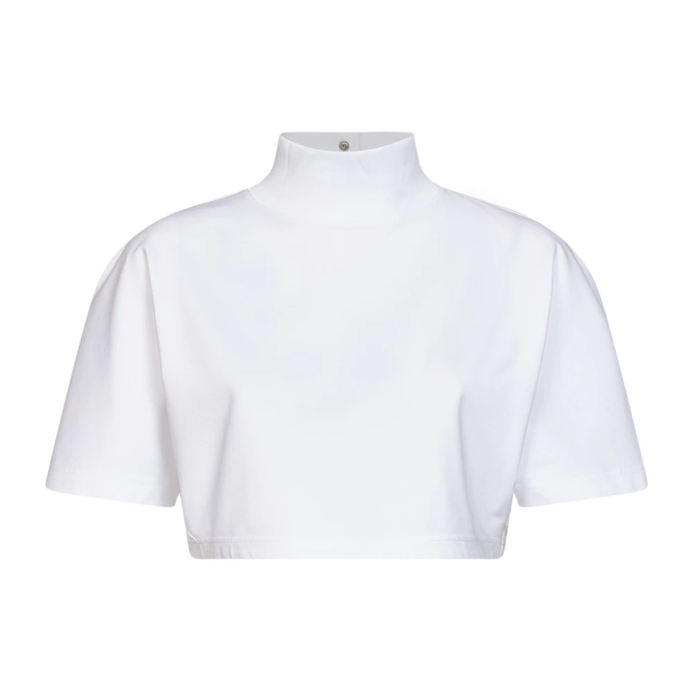 Alaïa White T-Shirts, Female, M, Cropped Cotton-Jersey T-Shirt