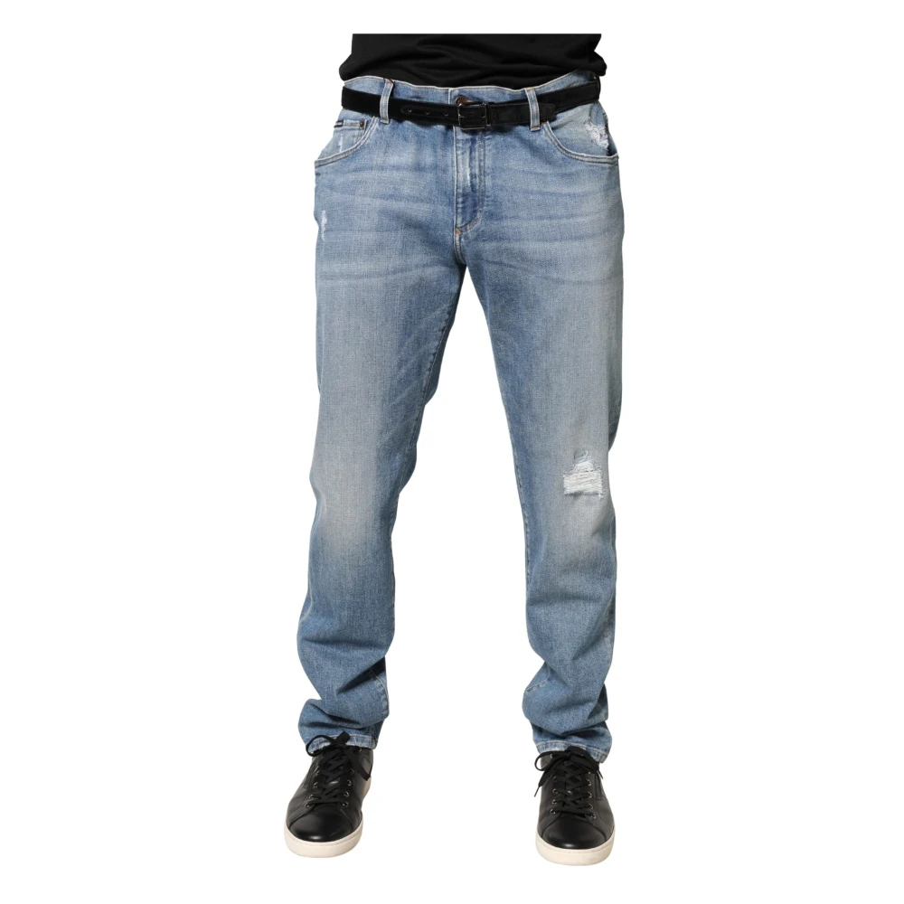 Dolce & Gabbana Men's Blue Tattered Slim Fit Jeans - Slim Fit Jeans - 2XL - Jeans