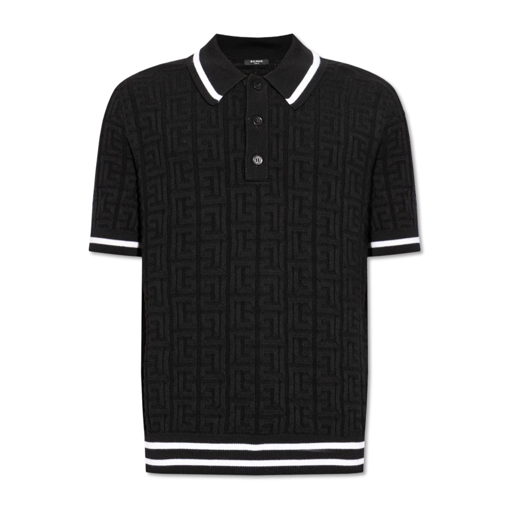 Balmain Zwart T-shirt met Labyrint Monogram Black Heren