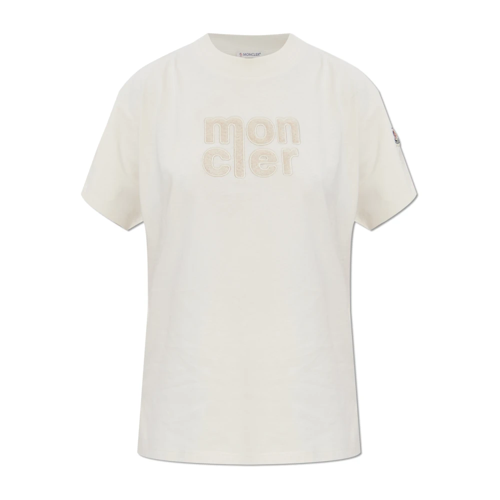 Moncler White T-Shirts, Female, L, T-Shirt With Logo