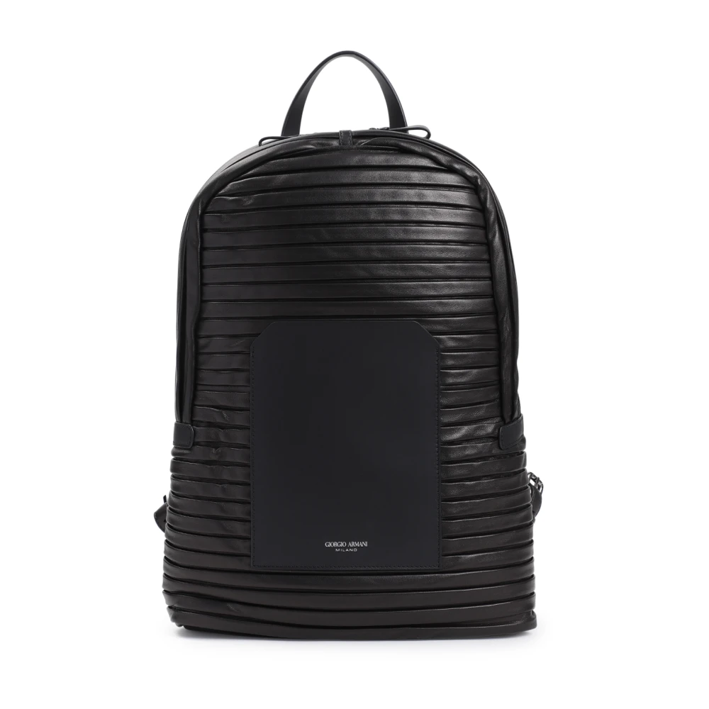 Giorgio Armani Luxe Zwarte Leren Rugzak Black Heren