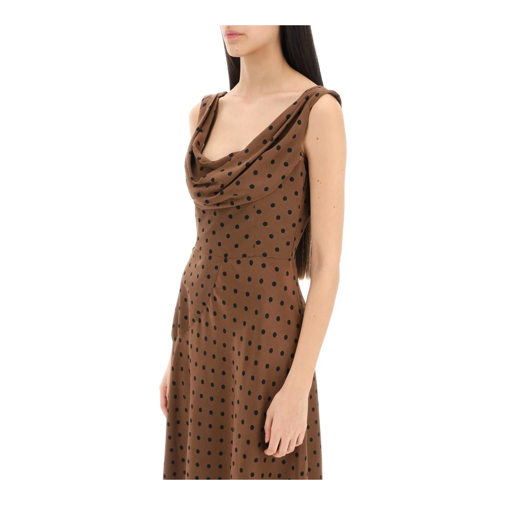 Alessandra Rich Polka Dot Zijden Midi Jurk Brown Dames