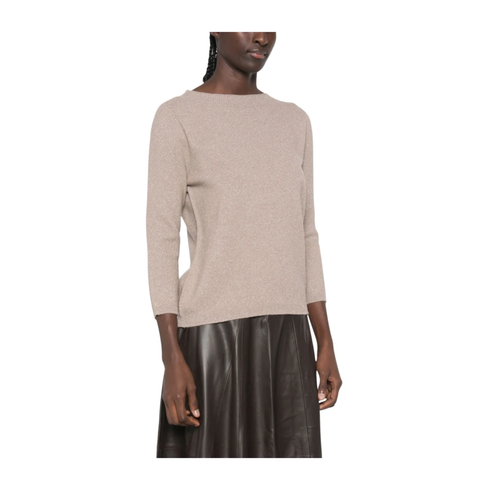 Fabiana Filippi , Round-Neck Knitwear, Female, Brown, 2XS, Ribbed-Trim Boat-Neck Jumper