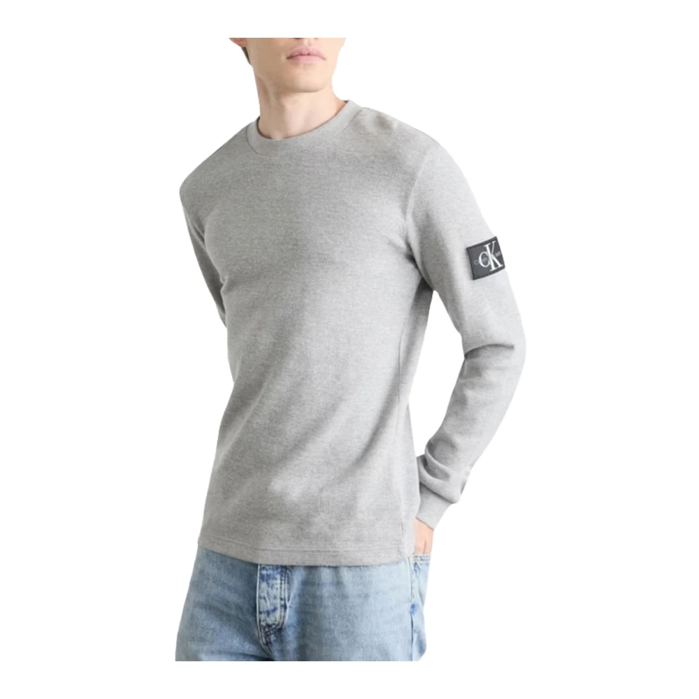 Calvin Klein Jeans Trendy Badge Easy Sweater voor Mannen Gray Heren