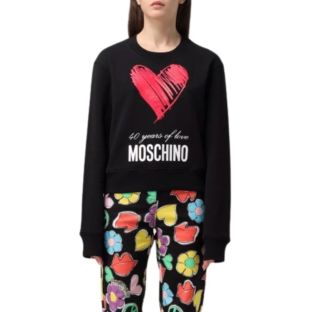 Moschino Zwarte Katoenen Sweatshirt met Rode Hartprint Black Dames