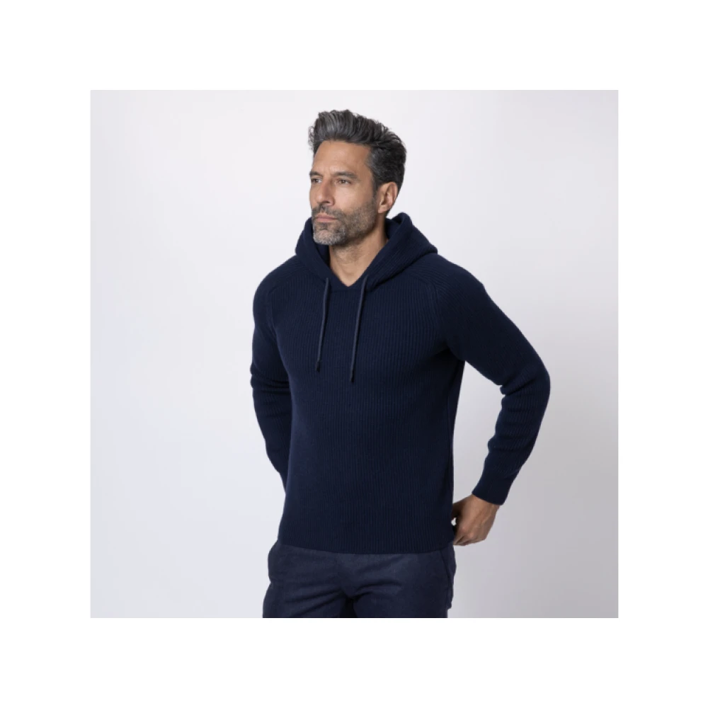 Gran Sasso Navy Cashmere Hoodie Blue Heren