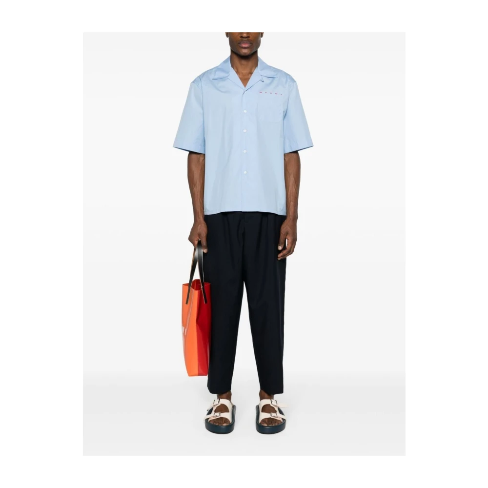 Marni Gedrukt Logo Poplin Overhemd Blue Heren
