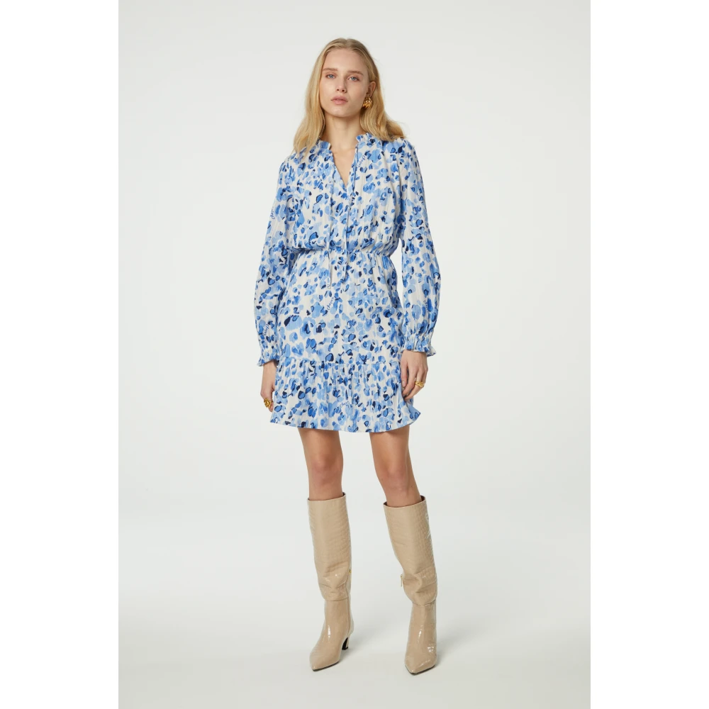 Fabienne Chapot Blauw Print Pofmouw Jurk Blue Dames