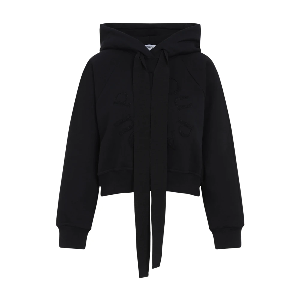 Patou Svart Medallion Logo Cropped Hoodie Black, Dam