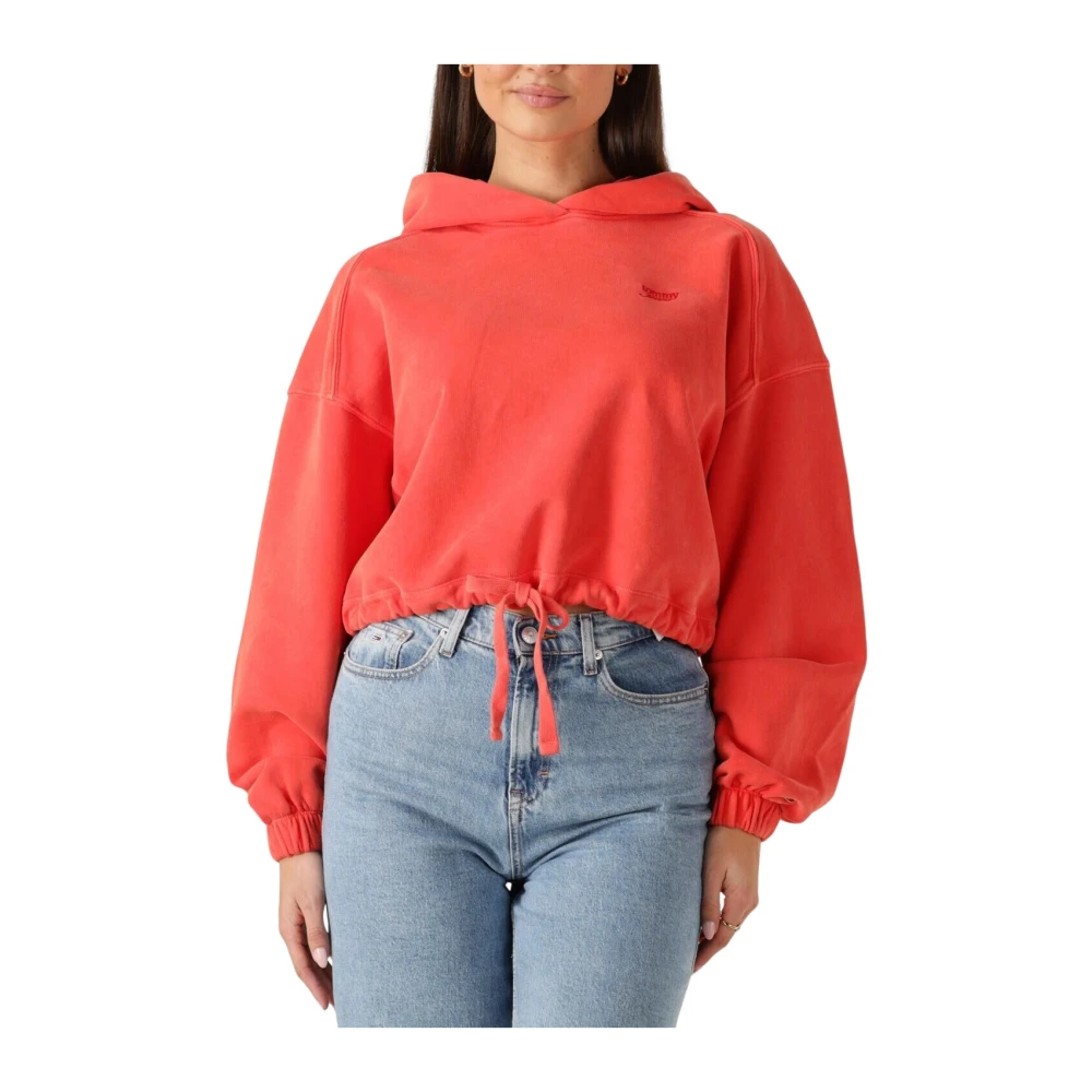 Tommy Jeans Oranje Script Hoodie voor vrouwen Red Dames