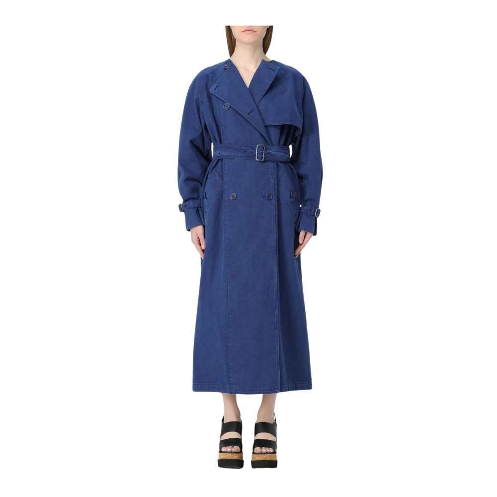 Max Mara Kvinno Blå Kappor & Rockar Dam, S, Bomull, Trenchcoat Elegant Tidlös Stil