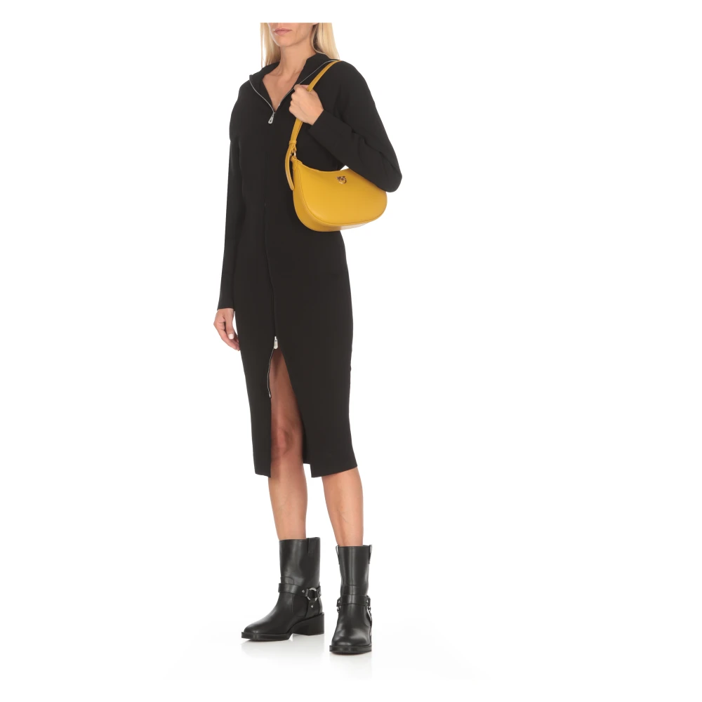 pinko Gele Leren Schoudertas Love Birds Yellow Dames