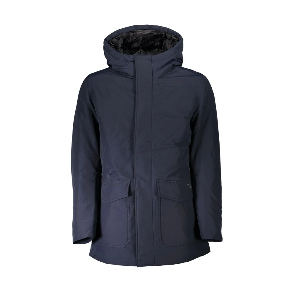 Woolrich Blauwe Katoenen Hoodie met Rits en Knopen Blue Heren