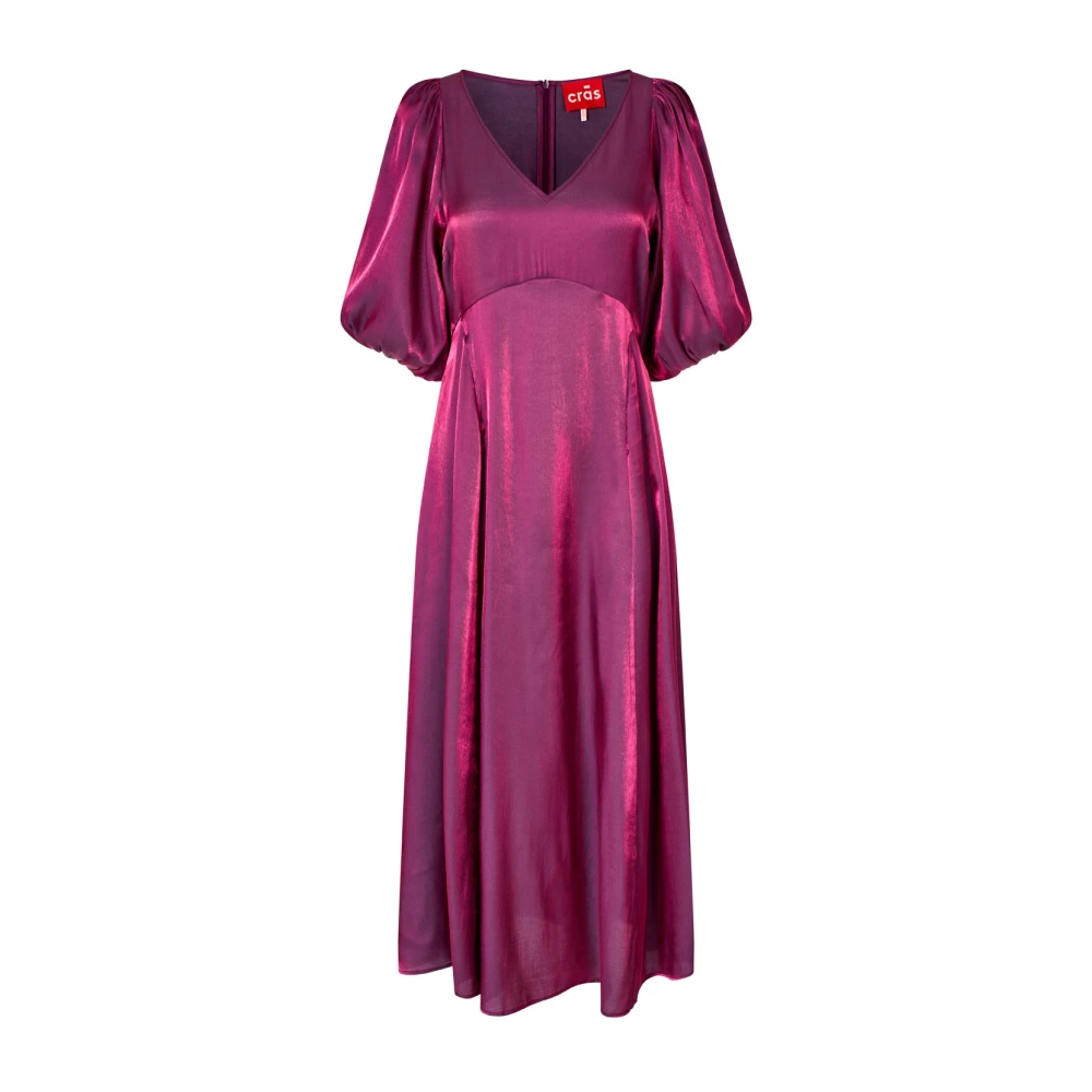 Cras Satin Finish V-Hals Jurk Bordeaux Purple Dames