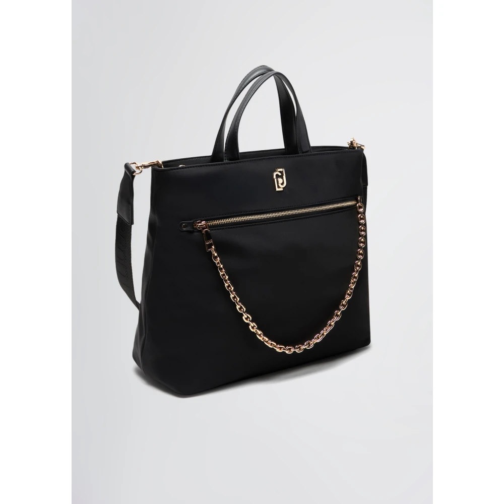 Liu Jo Zwarte Nylon Winkelmand met Metalen Ketting Black Dames
