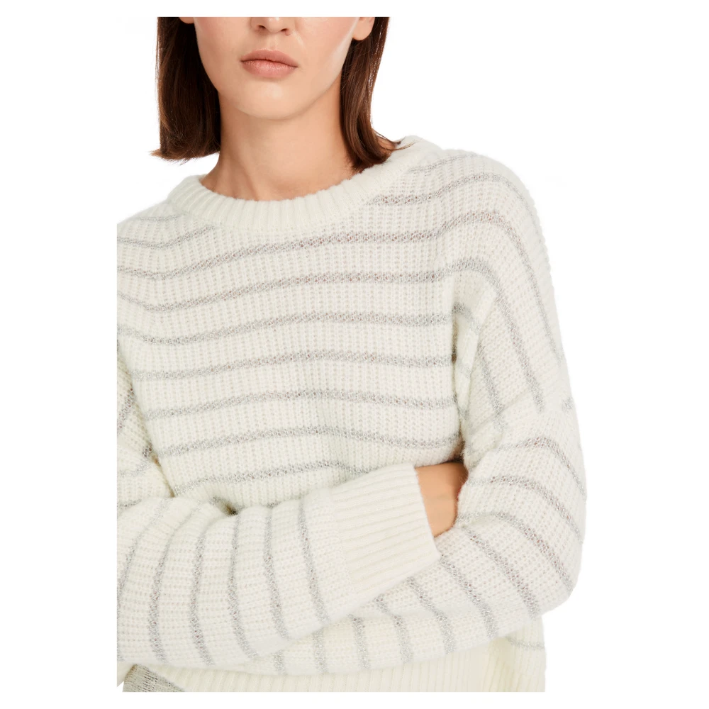 Marc Cain Gestreepte Oversized Gebreide Trui White Dames