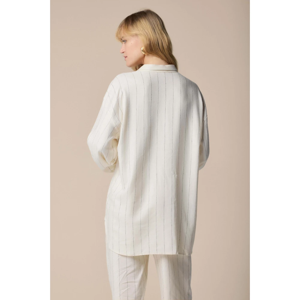 Kocca Elegante Gestreepte Roomwitte Overhemd White Dames