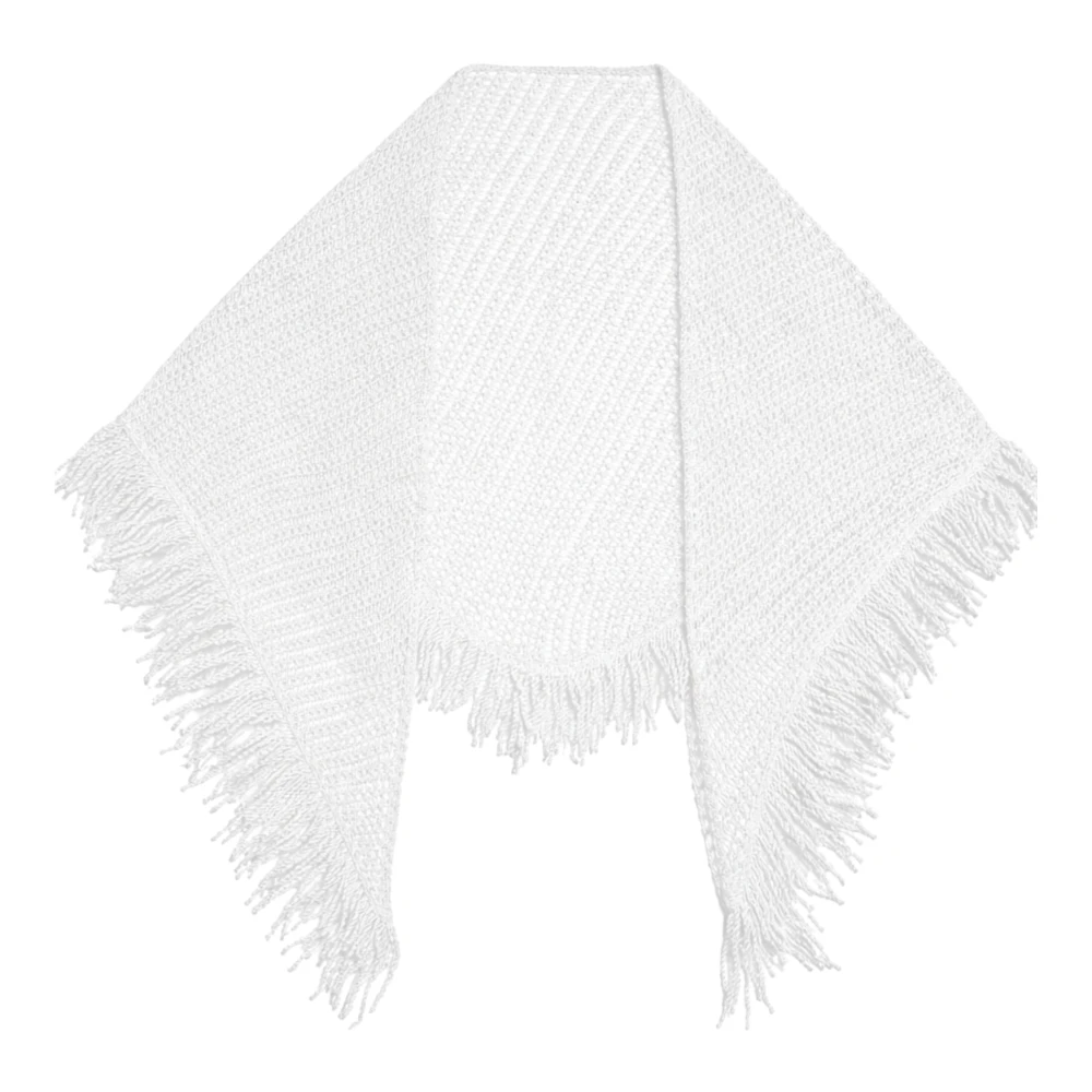 Simona Corsellini White Winter Scarves, Female, One Size, Scialle Crochet Con Frange In Lurex