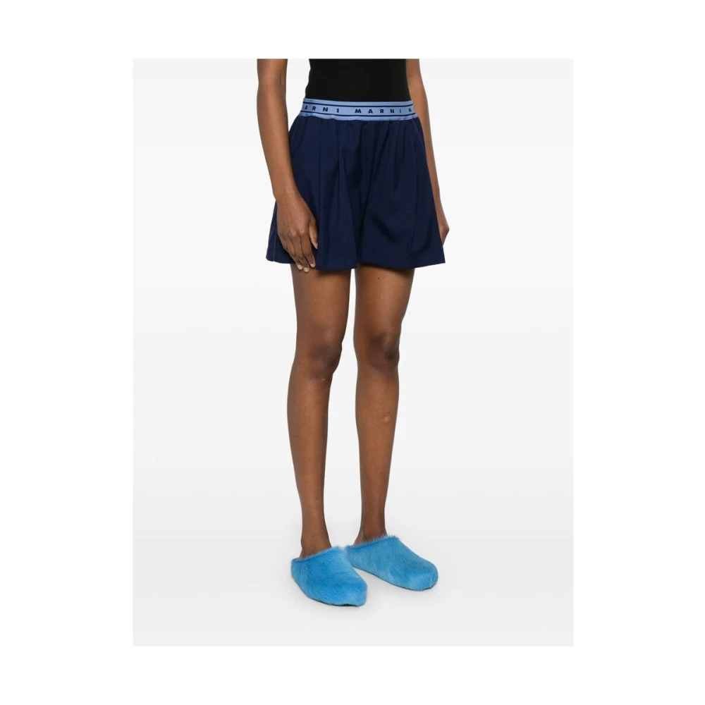 Marni Geplooide Wol Slip-On Broek Blue Dames