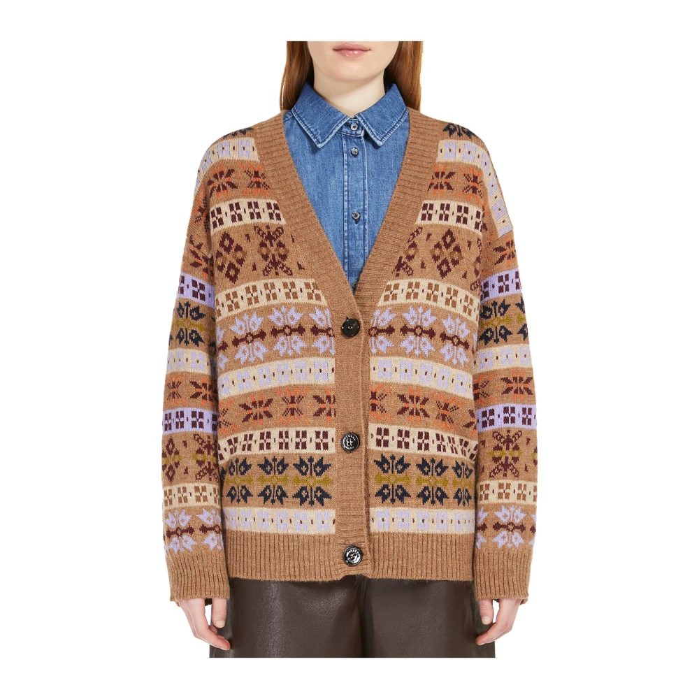 Max Mara Jacquard Cardigan met Oversized Pasvorm Multicolor Dames