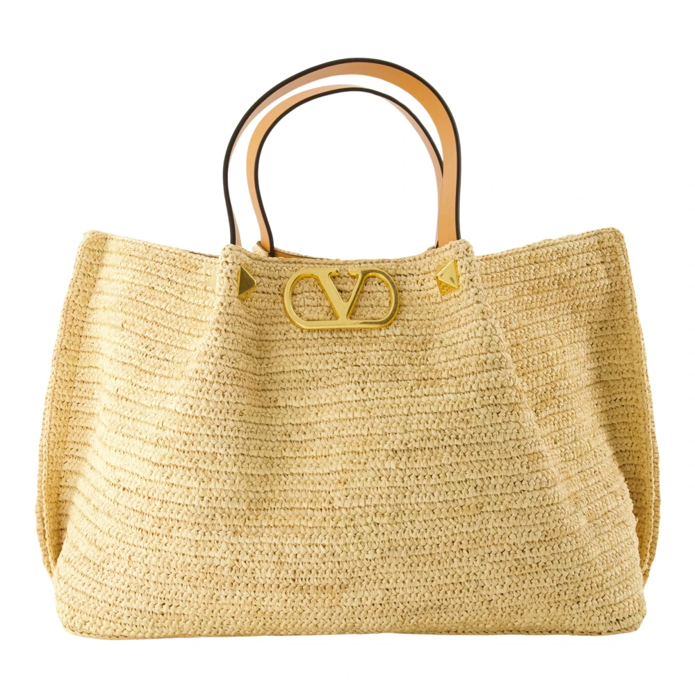 Valentino Garavani Medium Raffia V Logo Tote - Female - Shopping Bags - Beige - One Size - Bags
