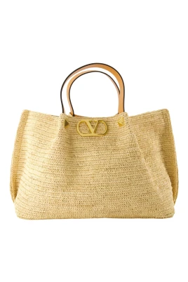 Medium Raffia V Logo Tote