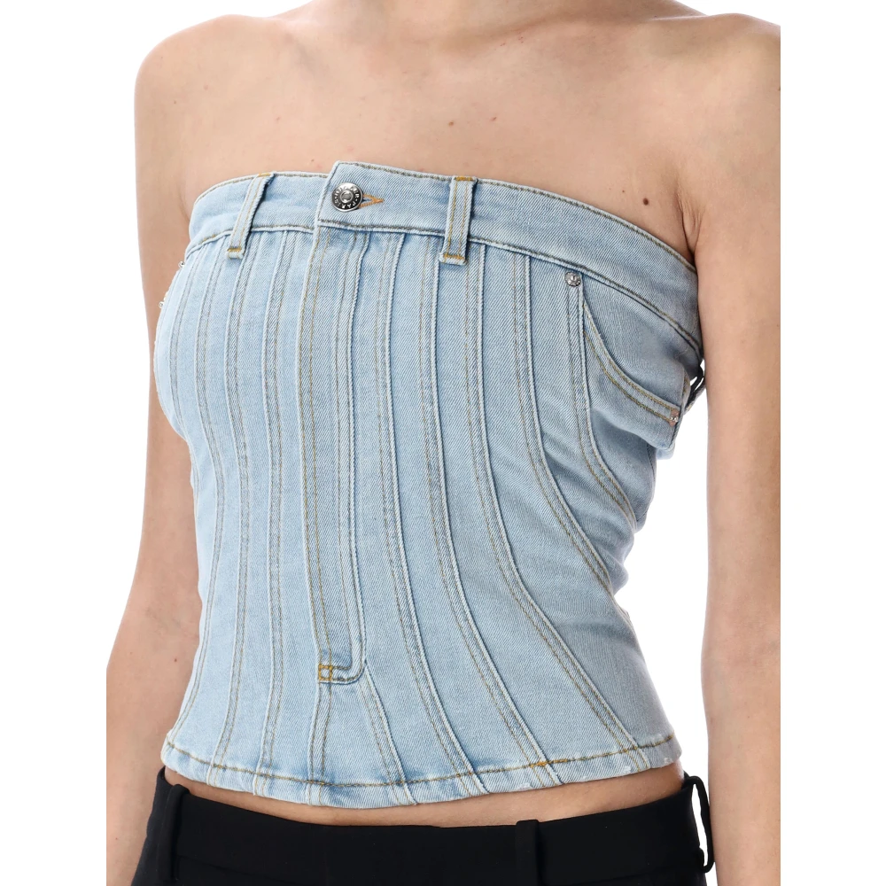 Mugler Blauw Denim Korset Topwear Blue Dames