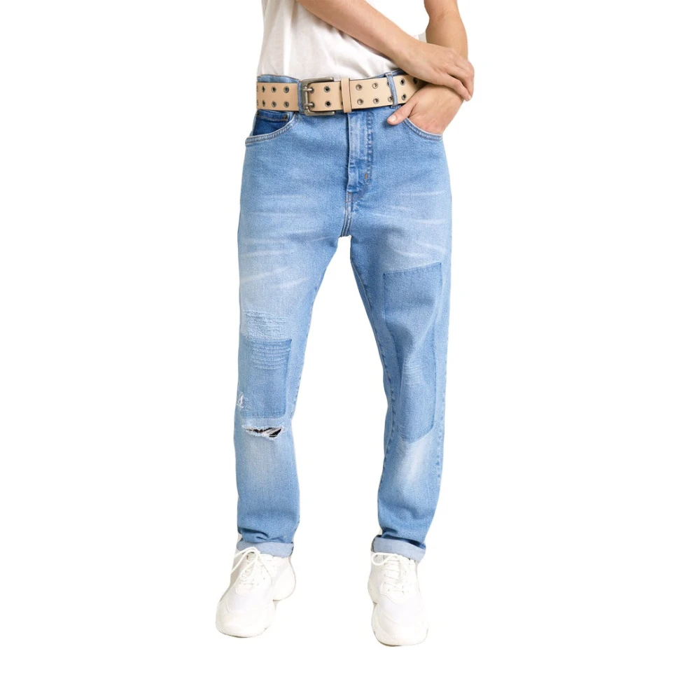 Munthe Bio Denim Boyfriend Jeans met Patches Blue Dames