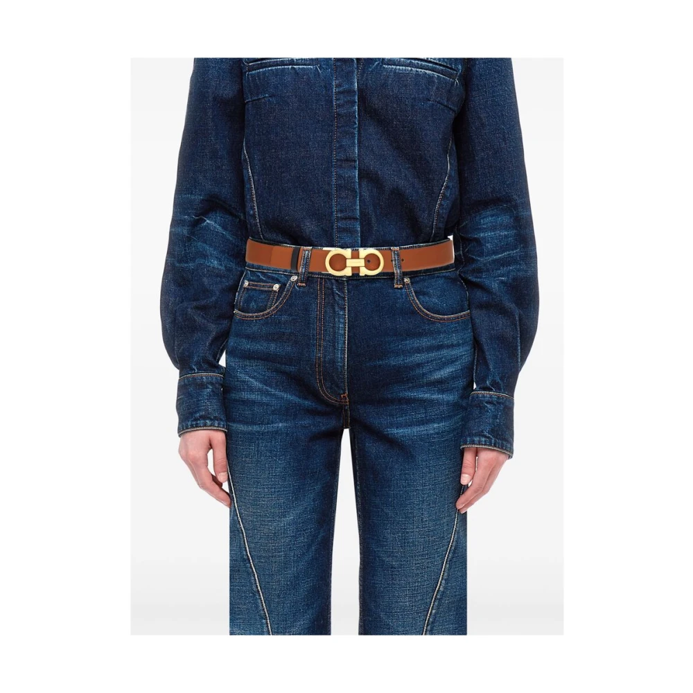 Salvatore Ferragamo Omkeerbare leren riem met Gancini gesp Brown Dames