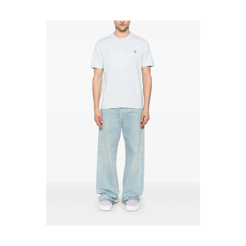 Maison Kitsuné Lichtblauw Crew Neck T-shirt Blue Heren
