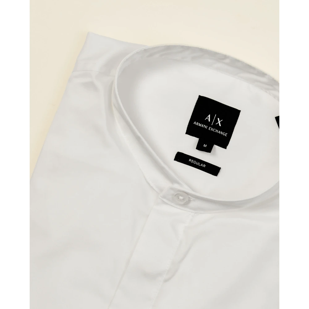 Armani Exchange Witte Popeline Overhemd met Mandarin Kraag White Heren