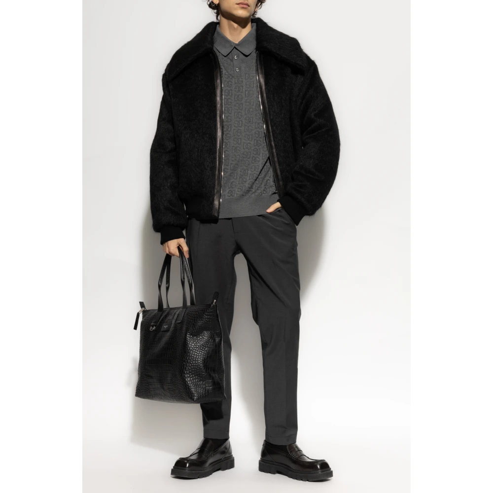 Dolce & Gabbana Zijden polo met monogram Gray Heren