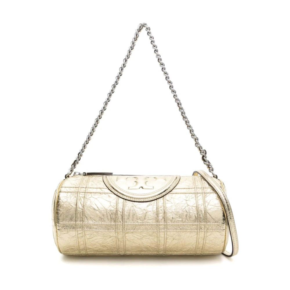 Tory Burch Gyllene Sprucken Textur Läder Väska Beige, Dam