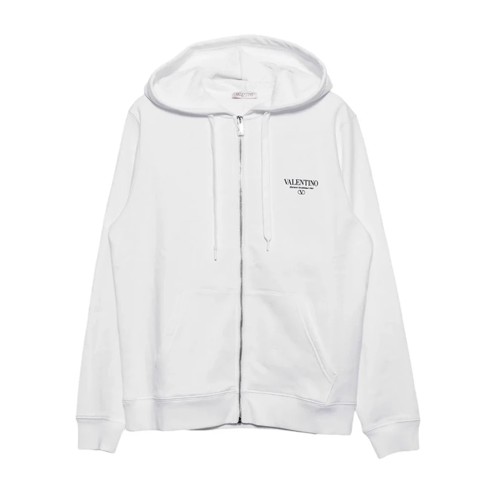 Valentino Mannelijk Wit Hoodies & Sweatvesten Heren, 2XL, Katoen, Te Sweatshirt Met Rits Aw 24