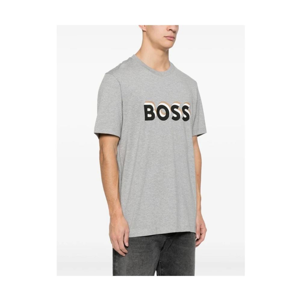 Hugo Boss Grijze Katoenen T-shirt met Logo Stempel Gray Heren
