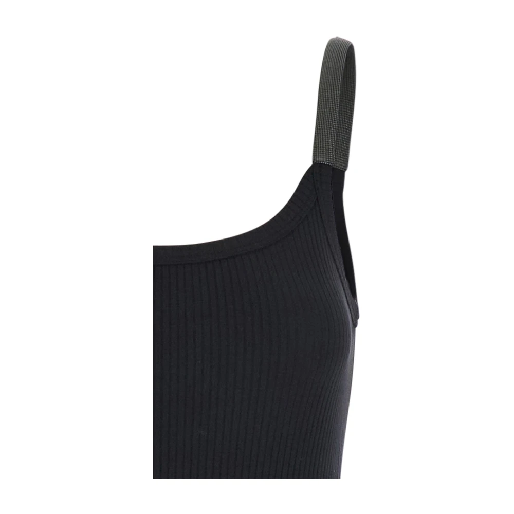 BRUNELLO CUCINELLI Zwarte Mouwloze Jurk met Monil Detail Black Dames