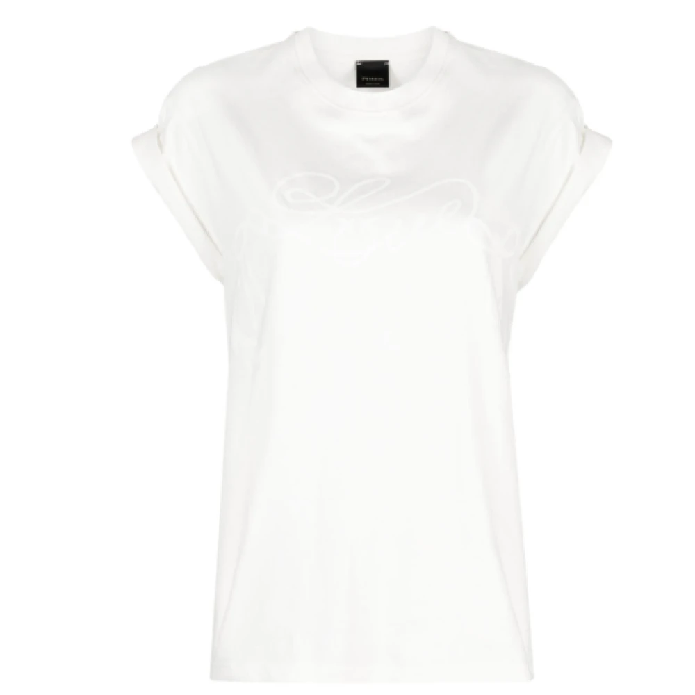 Pinko Geborduurd Logo Wit Katoenen T-shirt White Dames