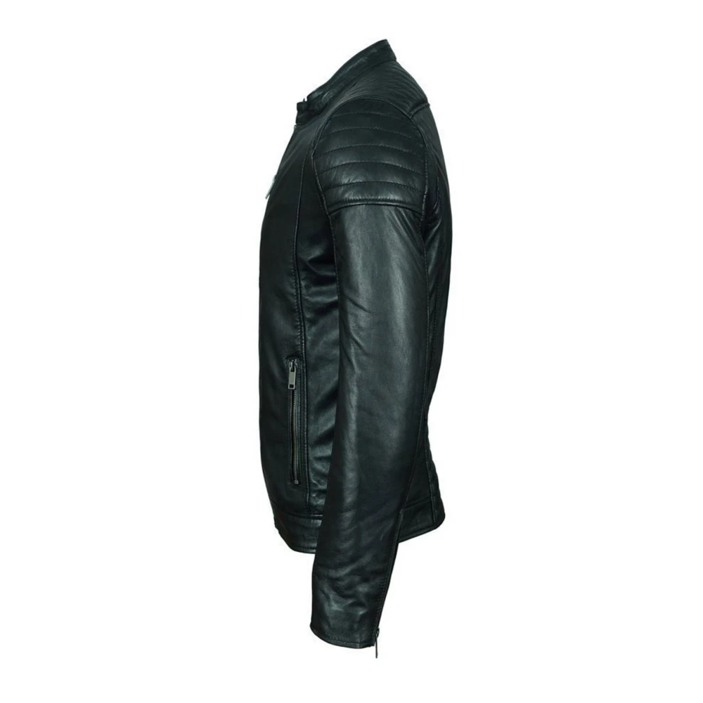 Le Temps Des Cerises Zwarte leren jas Regular Fit Green Heren