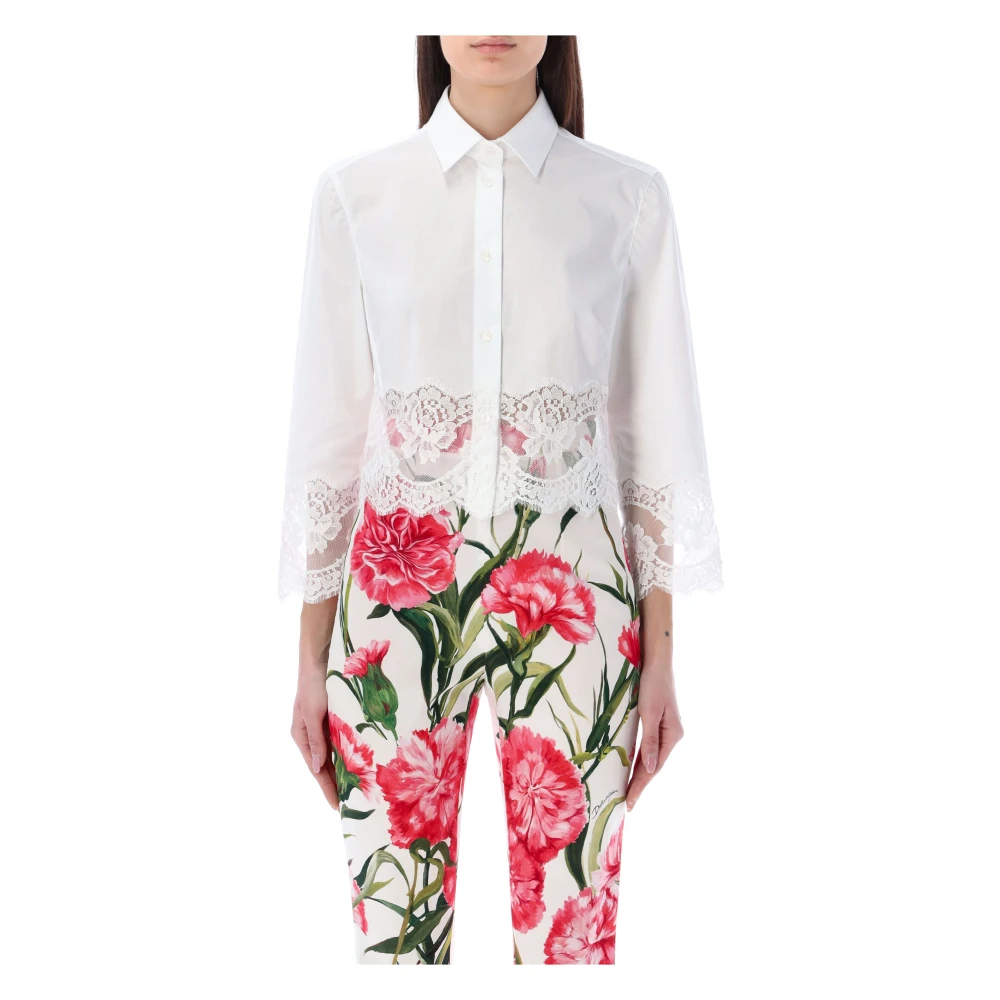 Dolce & Gabbana Geknipt shirt met kanten afwerking White Dames
