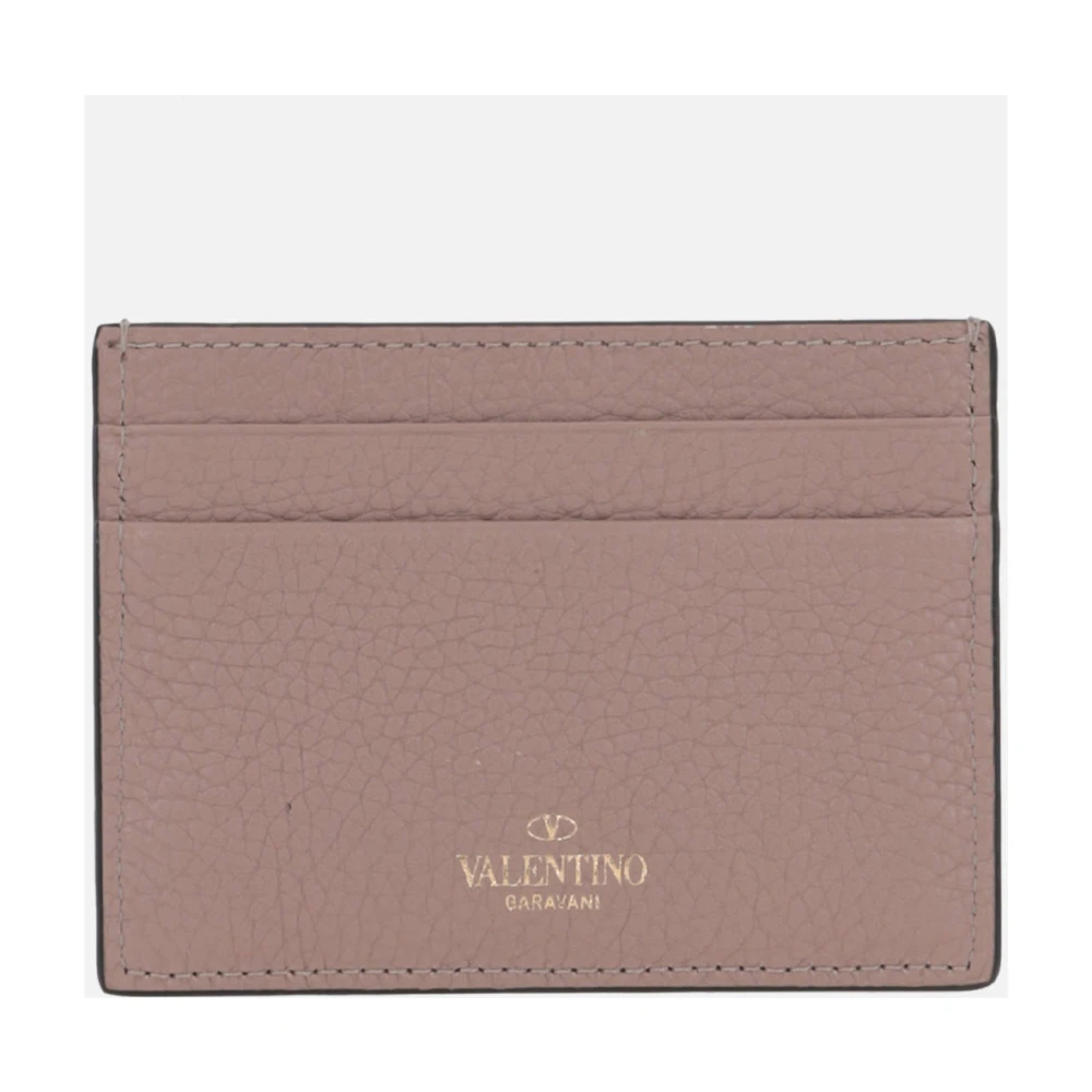 Valentino Garavani Studded Leather Card Holder Beige Dames