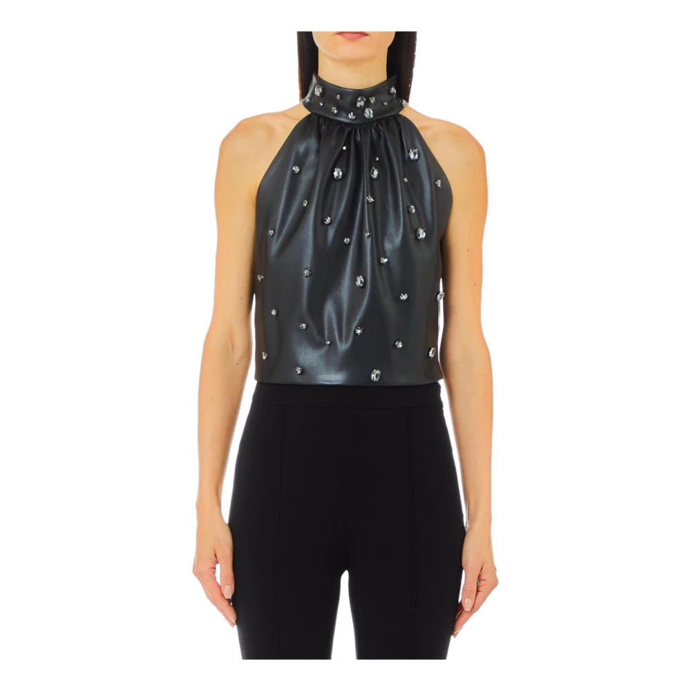 Liu Jo Diamant Strass Faux Läder Topp Black, Dam