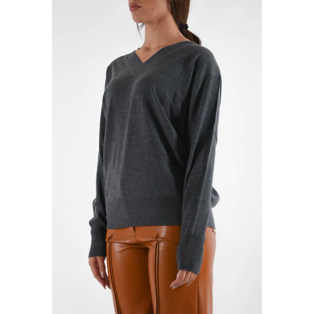 PATRIZIA PEPE Wol V-hals Lange Mouw Trui Gray Dames
