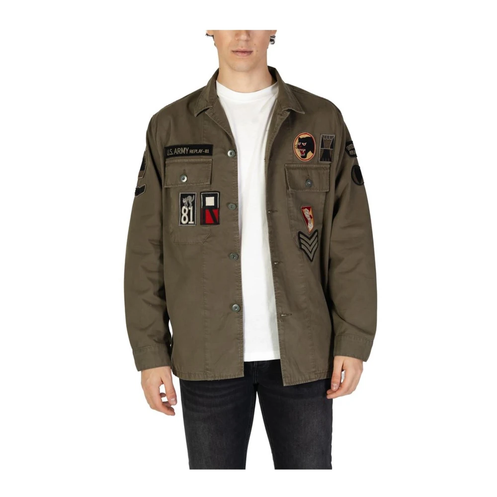 Replay Katoenen Lange Mouw Shirt Green Heren